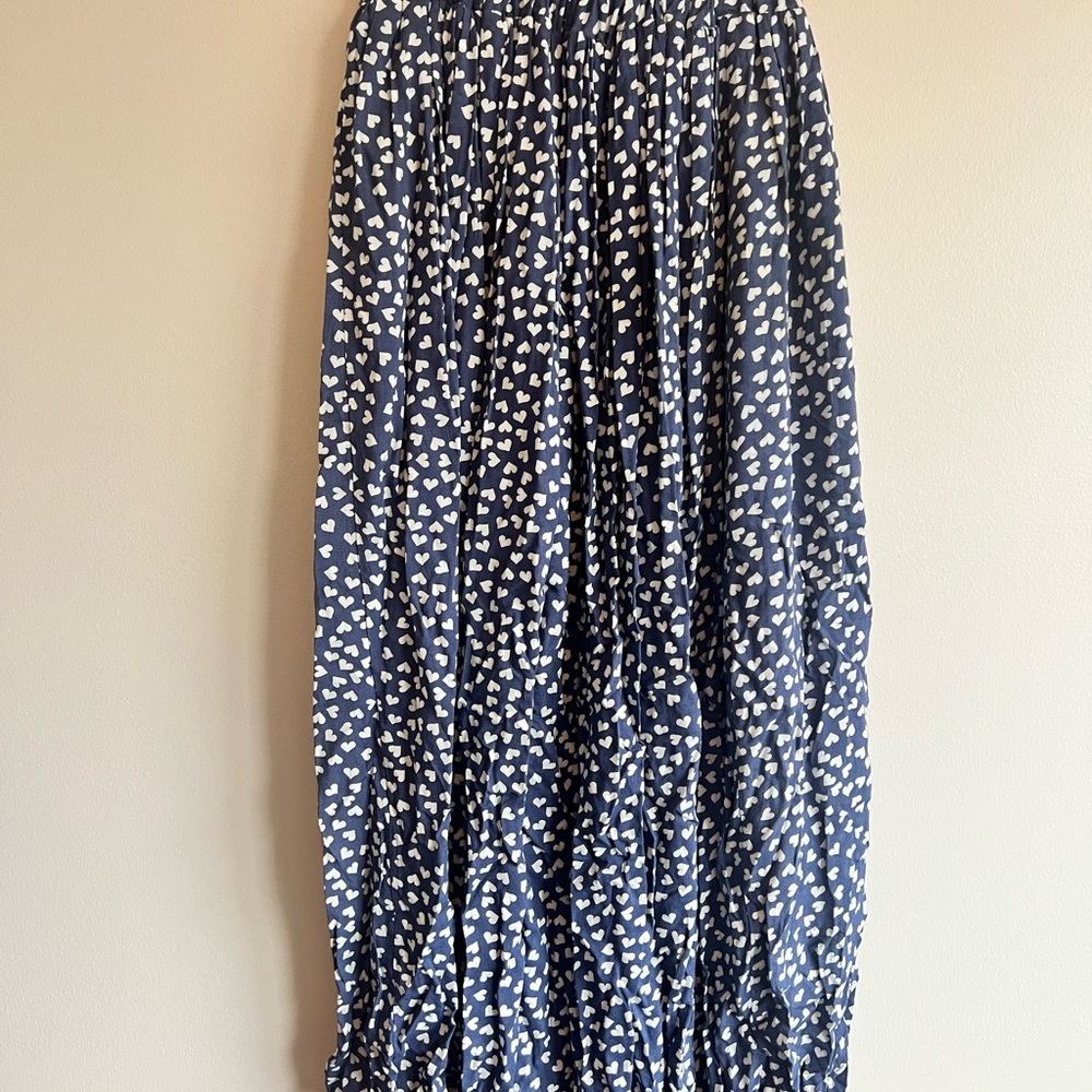 Blue Pleated Hearts elastic waist A-Line Maxi Skirt for Casual Wear size S